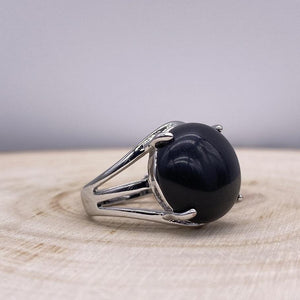 Bague Obsidienne Bouclier Protecteur - Ajustable (Ovale Ou Ronde)
